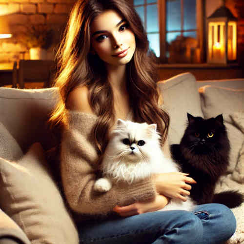 Eine Frau mit 2 Katzen